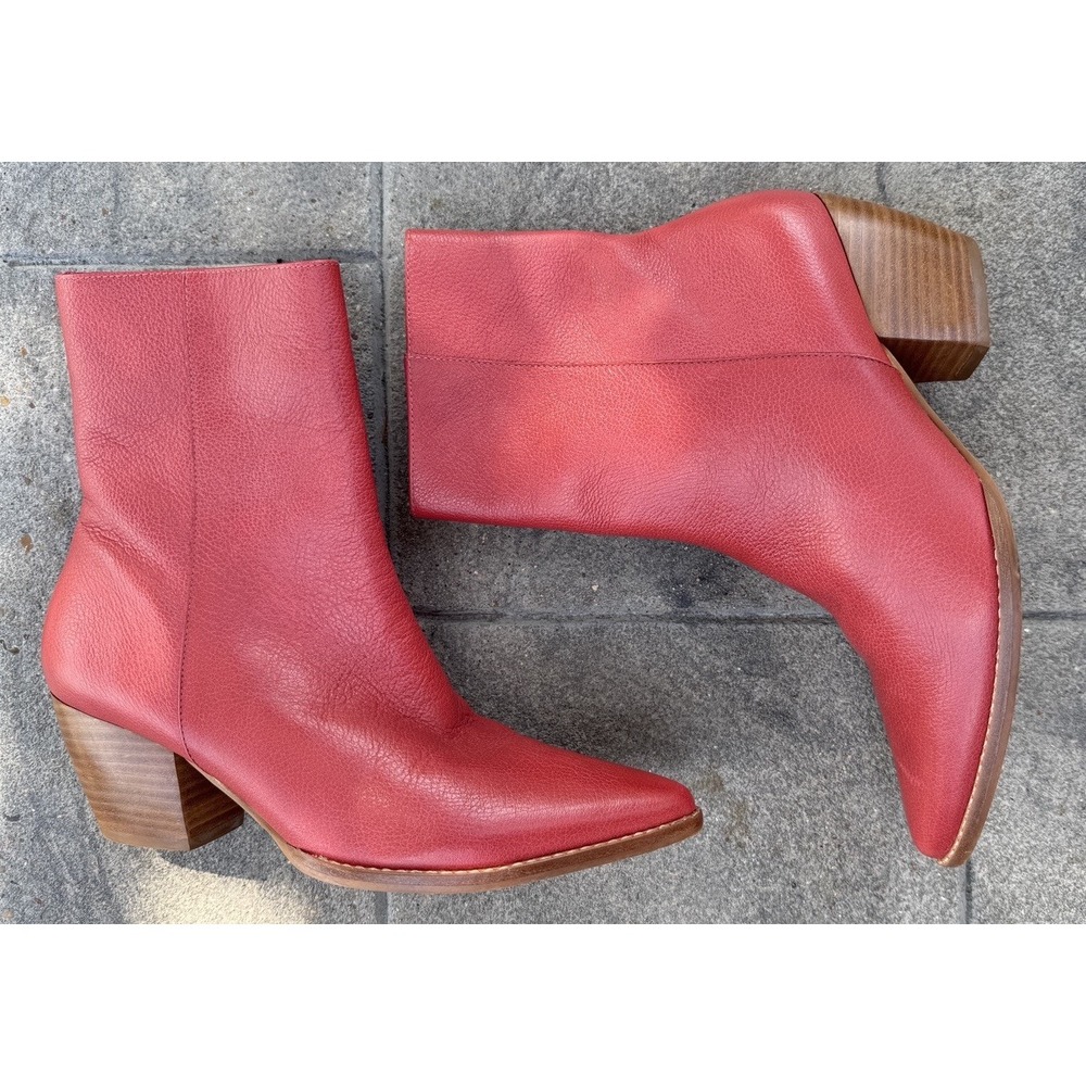 Matisse Caty Coral Pink Leather Western Ankle Boots Women's 6.5M Pointed Toe Red